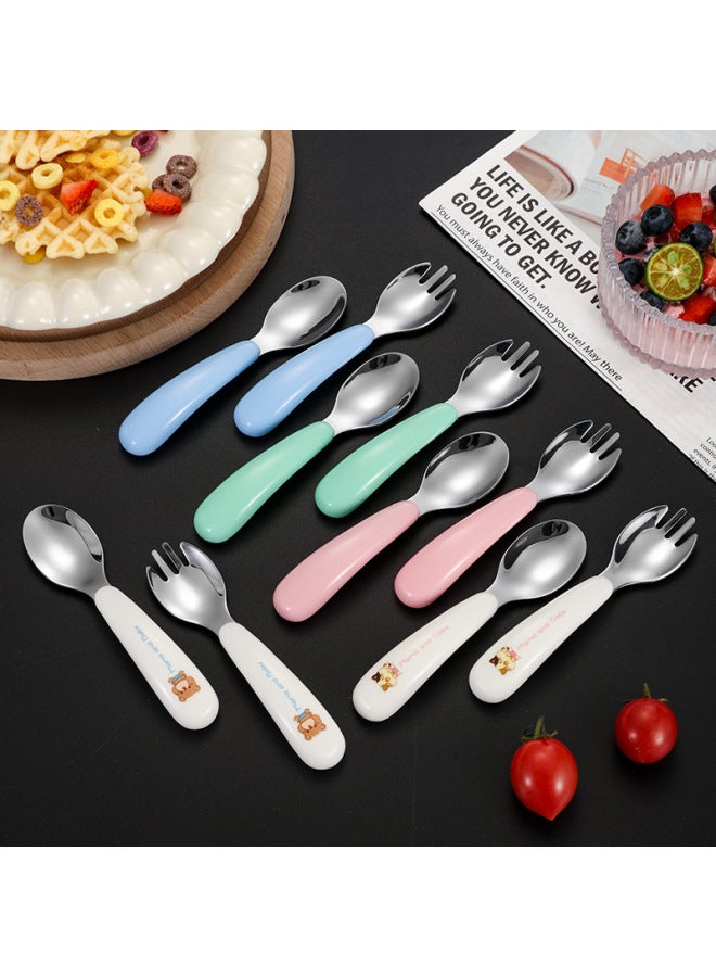 304 Stainless Steel Children's Cartoon Tableware Feeding Household Spoon Baby Food Supplement Tableware Spoon Fork Two-piece Set-Specifications:Green Spoon Fork (including Portable Box And Color Box) - Image 2