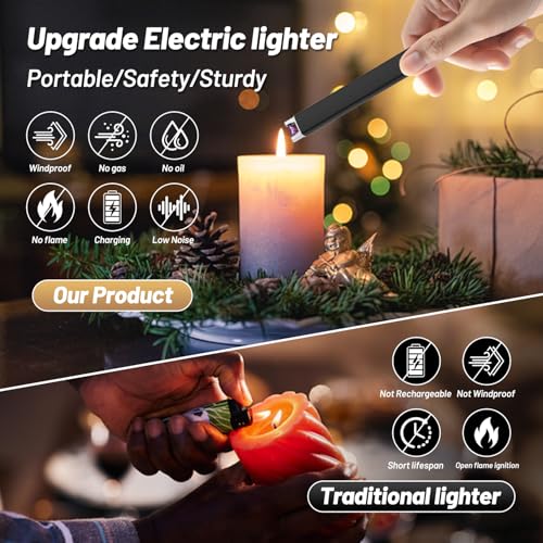 VEHHE Candle Lighter, Windproof Pulse Electric Lighter with Anti-False-Touch Lock and Led Display, Lighters for Candle BBQ Camping Festivals-Black - Image 4