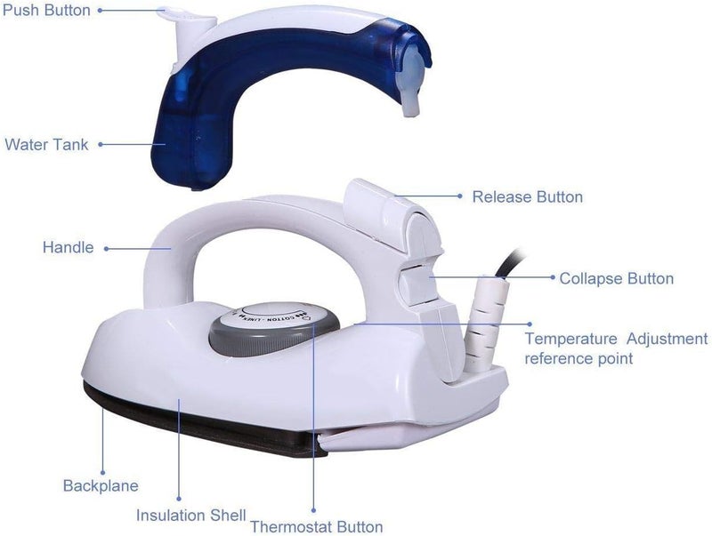 Biki Travel Iron, 700W Mini Folding Portable Handheld Non-Stick Adjustable Temperature Control with Fuse and Thermostat Small Compact Steamer HT-258B, White | | - Image 4