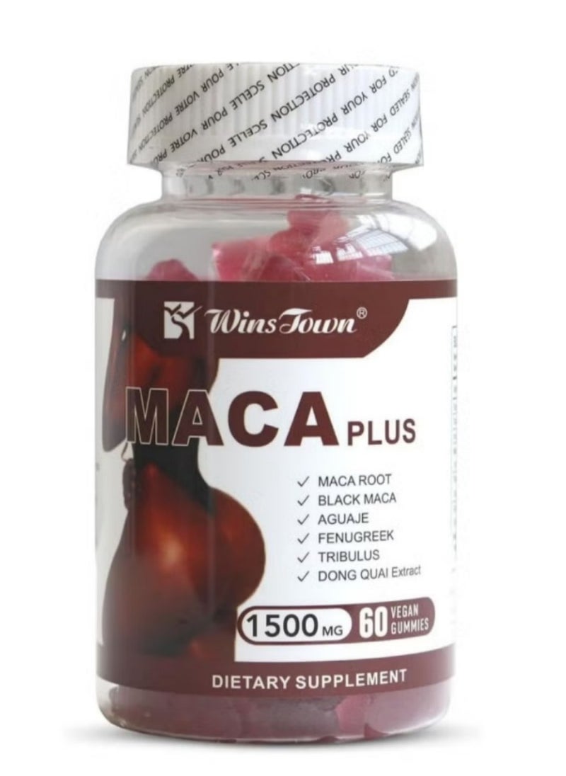 Wins Town Maca Plus Gummies, 1500mg Enhancer with Black Maca Root & Dong Quai Extract, Boost Vitamins for Women, Fruit Flavor, 60 Count  - Image 1