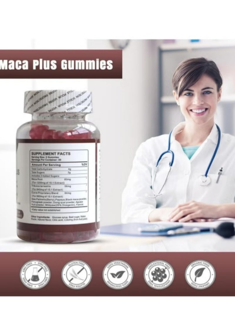 Wins Town Maca Plus Gummies, 1500mg Enhancer with Black Maca Root & Dong Quai Extract, Boost Vitamins for Women, Fruit Flavor, 60 Count  - Image 2
