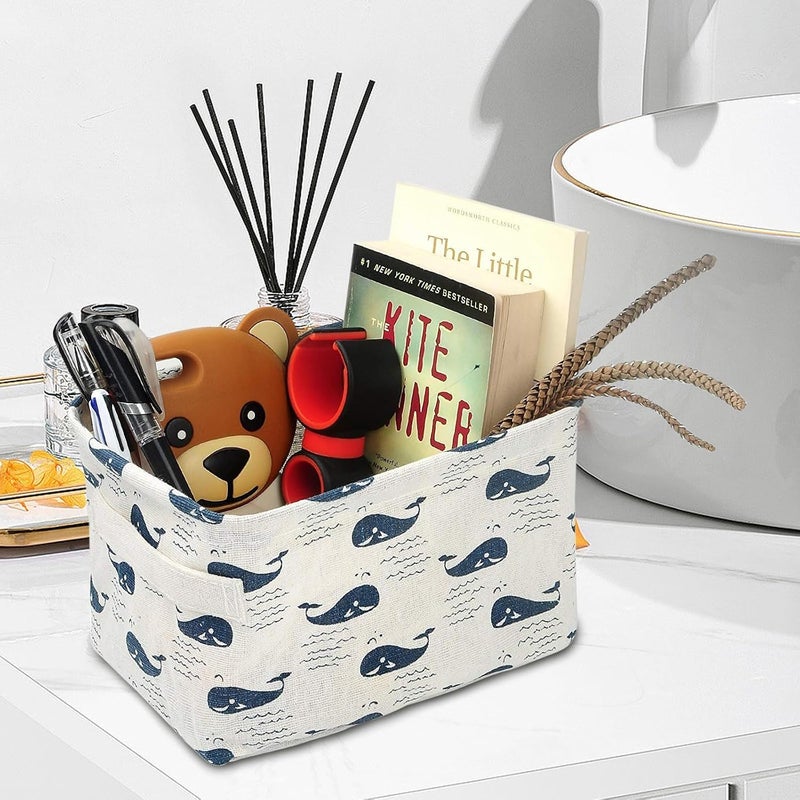 KASTWAVE 4 Pack Collapsible Storage Baskets, Canvas Square Fabric Storage Bins, Waterproof Cotton & Linen Desk Organizer, Household Organizer for Toys, Bathroom, and Household Use - Image 5