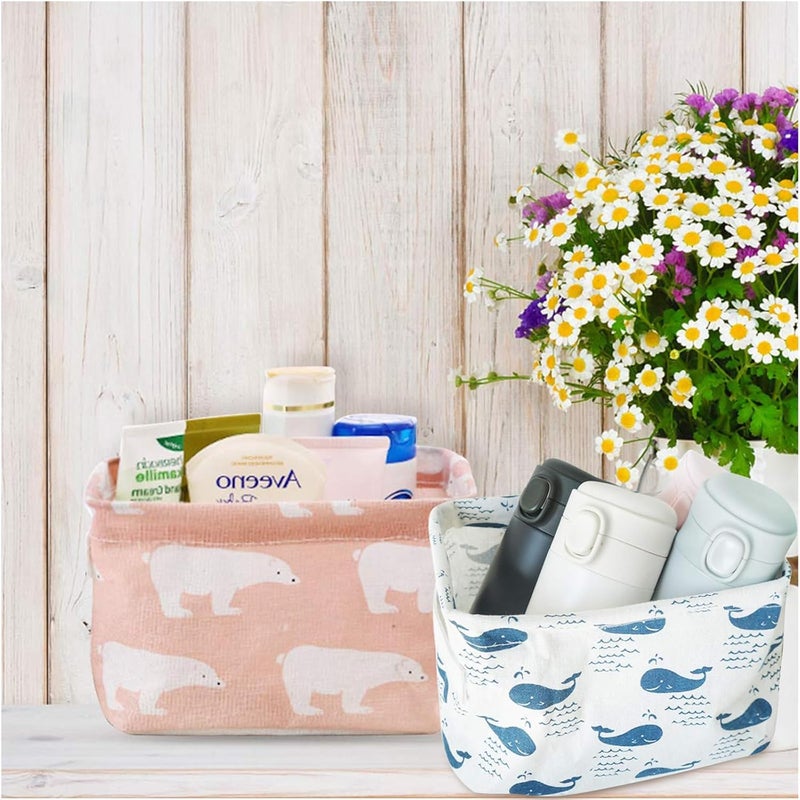 KASTWAVE 4 Pack Collapsible Storage Baskets, Canvas Square Fabric Storage Bins, Waterproof Cotton & Linen Desk Organizer, Household Organizer for Toys, Bathroom, and Household Use - Image 3