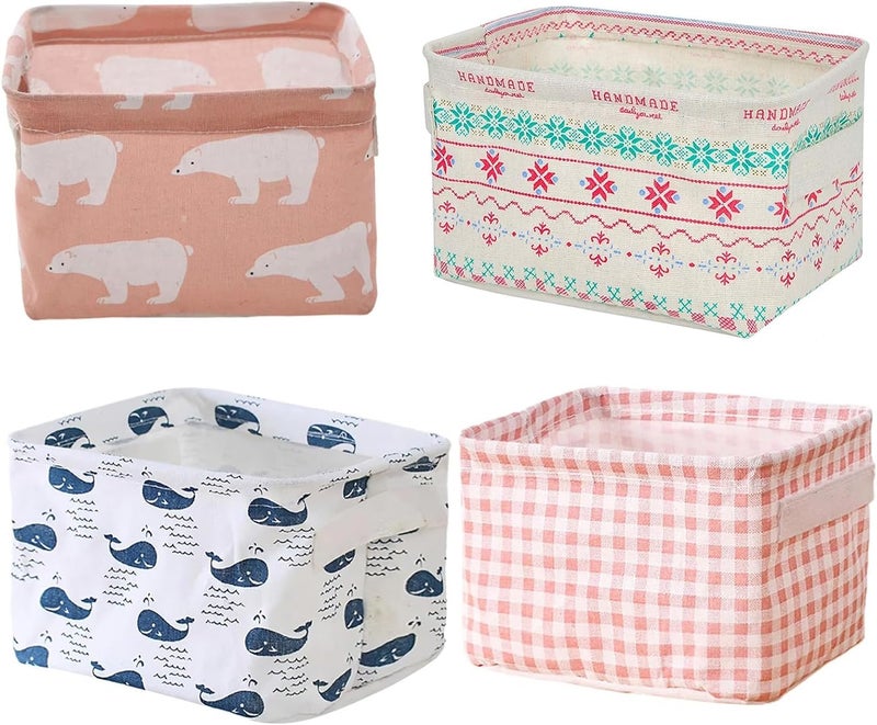KASTWAVE 4 Pack Collapsible Storage Baskets, Canvas Square Fabric Storage Bins, Waterproof Cotton & Linen Desk Organizer, Household Organizer for Toys, Bathroom, and Household Use - Image 1