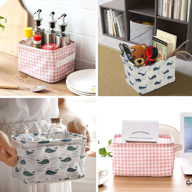 KASTWAVE 4 Pack Collapsible Storage Baskets, Canvas Square Fabric Storage Bins, Waterproof Cotton & Linen Desk Organizer, Household Organizer for Toys, Bathroom, and Household Use - Image 2