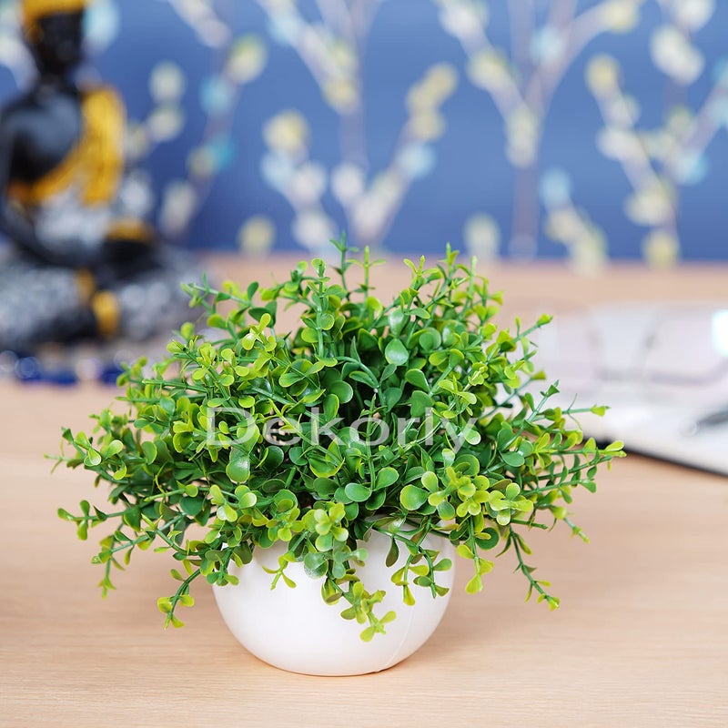 Dekorly ® Artificial Plants Fake Mini Potted Plant Small Greenery Decor for Indoor Home Farmhouse Aesthetic Bedroom Shelf Office Desk Bathroom Decoration (White) - Image 1