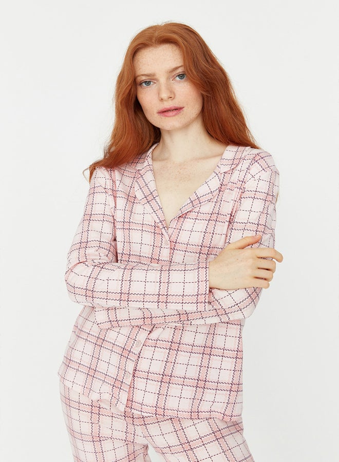 Pink 100% Cotton Plaid Knitted Pajama Set THMAW20PT0266