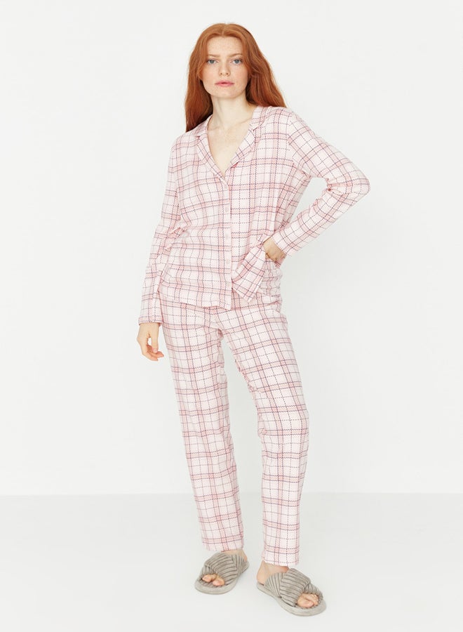 Pink 100% Cotton Plaid Knitted Pajama Set THMAW20PT0266