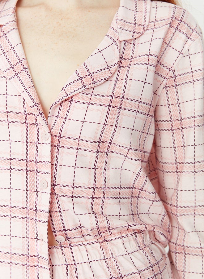 Pink 100% Cotton Plaid Knitted Pajama Set THMAW20PT0266
