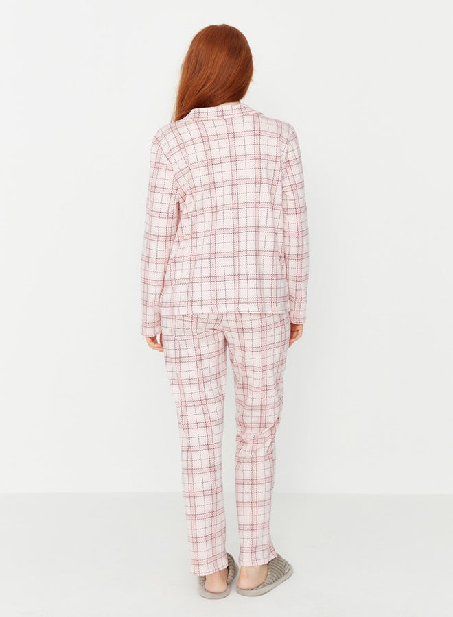 Pink 100% Cotton Plaid Knitted Pajama Set THMAW20PT0266