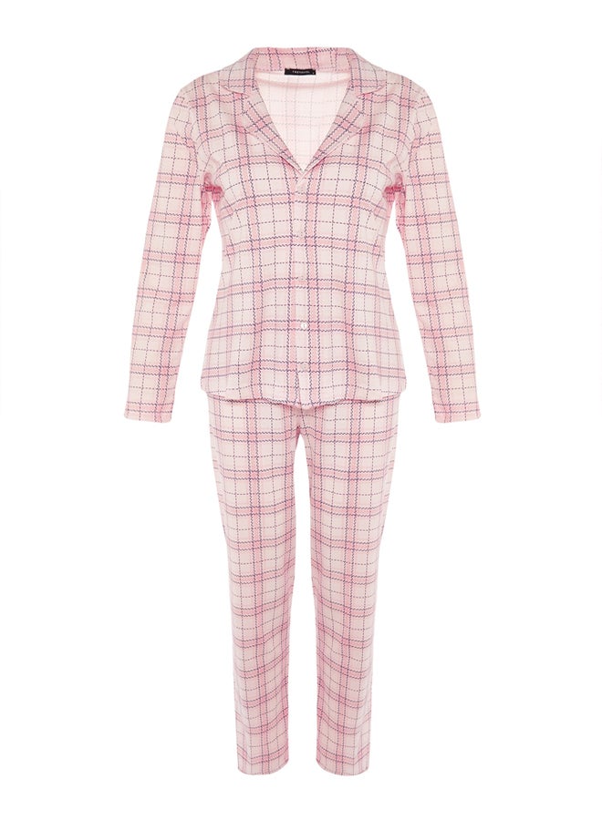 Pink 100% Cotton Plaid Knitted Pajama Set THMAW20PT0266