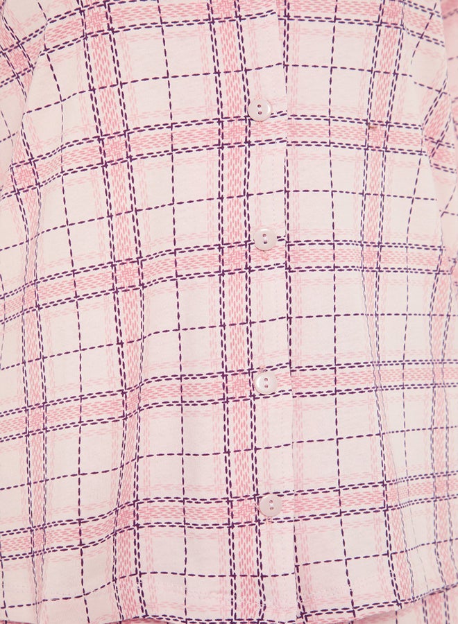 Pink 100% Cotton Plaid Knitted Pajama Set THMAW20PT0266