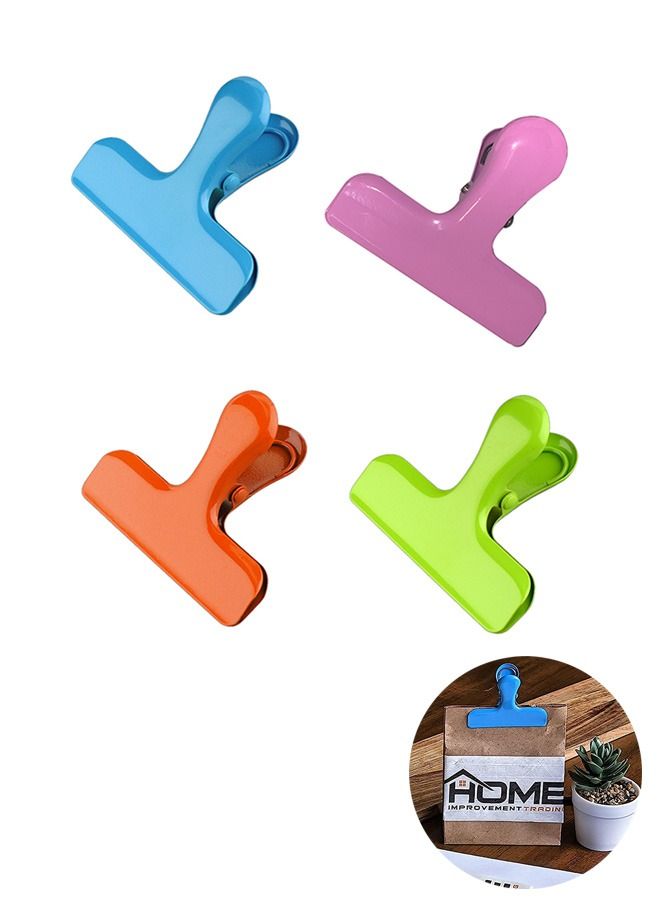 4 Pcs Stainless Steel Chip Clips, Food Clip Croc Jaws Chip Clips, Metal Chip Clips for Home and Kitchen Organization (Green, Blue, Pink, Orange)  - Image 1