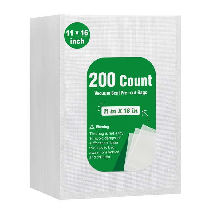200 COUNT VACUUM SEALER BAGS GALLON 11 X 16 INCH FOR SEAL A MEAL COMMERCIAL GRADE BPA FREE HEAVY DUTY PRECUT SEAL BAGS FOOD VAC BAGS FOR STORAGE MEAL PREP OR SOUS VIDE