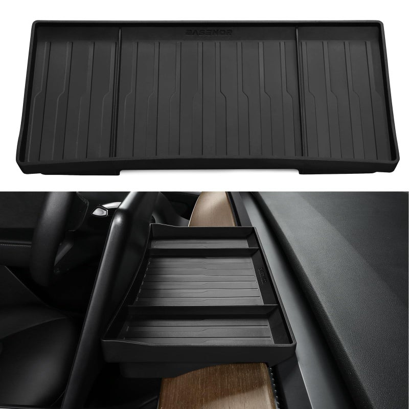 BASENOR Tesla Model Y Model 3 Center Console Behind Screen Storage Box, Dashboard Hidden Organizer Tray Sunglasses Holder for 2017-2023 Model 3 2020-2024 Model Y Interior Accessories