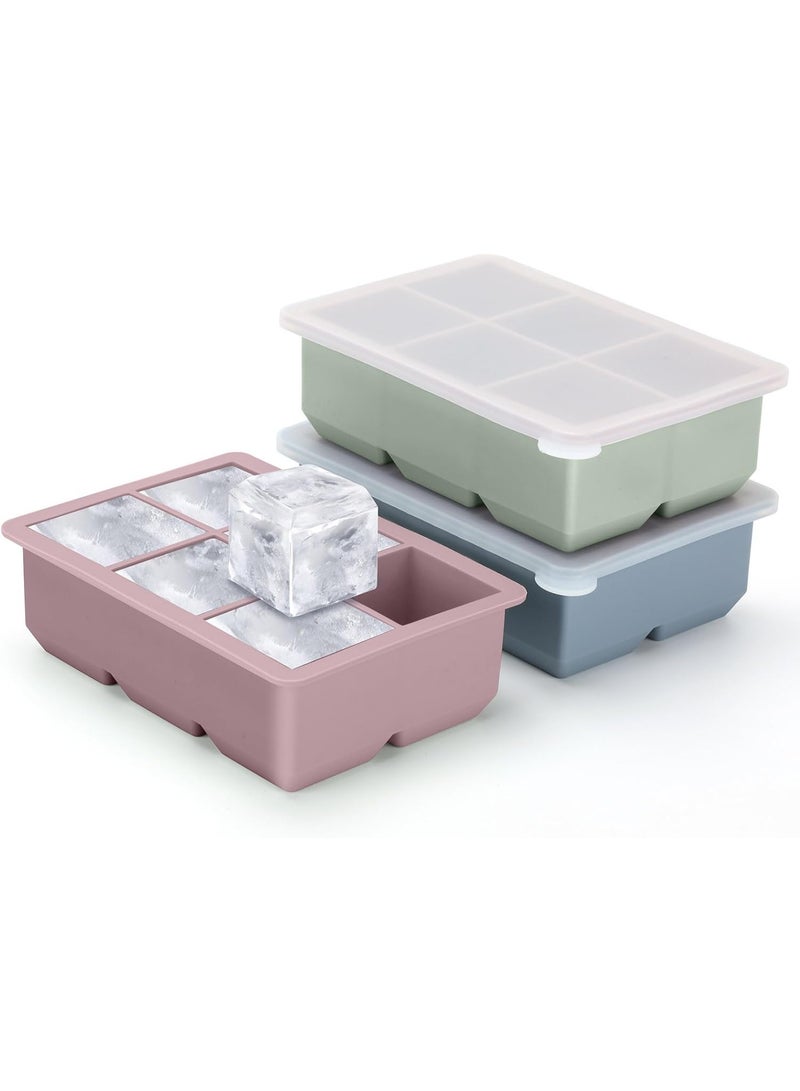 Meetion Silicone Ice Cube Trays 3 Pack - Large Size Silicone Ice Cube Molds with Leak Proof Removable Lid Square Ice Cube Tray And BPA Free for Cocktail,Whiskey, Stackable Flexible Ice - Image 1