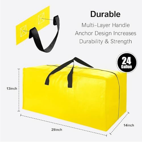 Lify Heavy Duty Extra Large Moving Bags - Strong Handles & Zippers, Storage Totes For Space Saving, Alternative to Box and Bin (Set of 2,4 & 6) (Yellow, Pack of 2) - Image 2