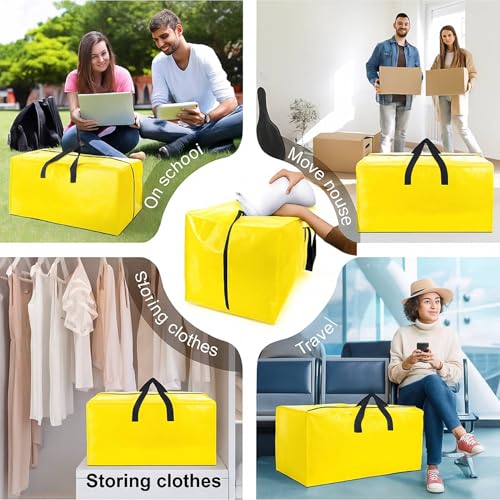 Lify Heavy Duty Extra Large Moving Bags - Strong Handles & Zippers, Storage Totes For Space Saving, Alternative to Box and Bin (Set of 2,4 & 6) (Yellow, Pack of 2) - Image 5