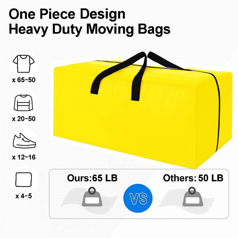 Lify Heavy Duty Extra Large Moving Bags - Strong Handles & Zippers, Storage Totes For Space Saving, Alternative to Box and Bin (Set of 2,4 & 6) (Yellow, Pack of 2) - Image 3
