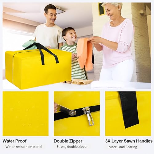 Lify Heavy Duty Extra Large Moving Bags - Strong Handles & Zippers, Storage Totes For Space Saving, Alternative to Box and Bin (Set of 2,4 & 6) (Yellow, Pack of 2) - Image 4