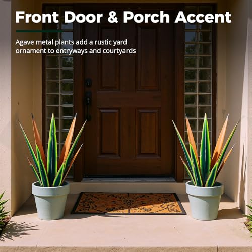 KODIBO 24” Large Metal Agave Plants Outdoor Decor, Vintage Green Tequila Rustic Sculpture Outdoor Statues, Agave Metal Plants for Yard Garden Lawn Ornaments，Artisan Metal Agave Landscape Decor - Image 3