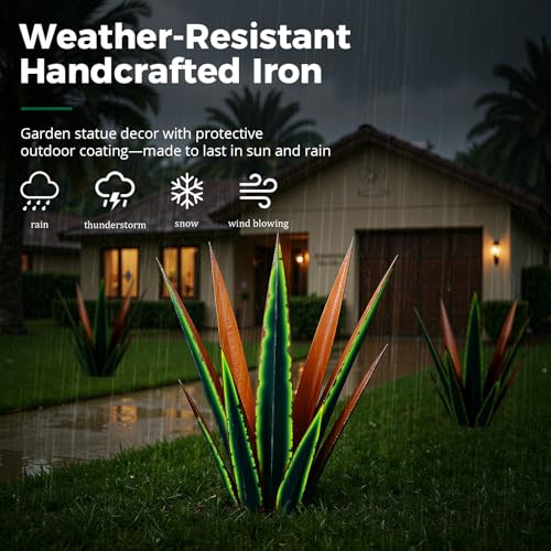 KODIBO 24” Large Metal Agave Plants Outdoor Decor, Vintage Green Tequila Rustic Sculpture Outdoor Statues, Agave Metal Plants for Yard Garden Lawn Ornaments，Artisan Metal Agave Landscape Decor - Image 4
