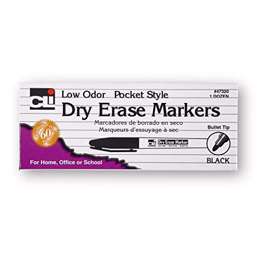Charles Leonard Dry Erase Markers, Pocket Style with Bullet Tip, 12 Markers per Box, Black (47320) - Image 2