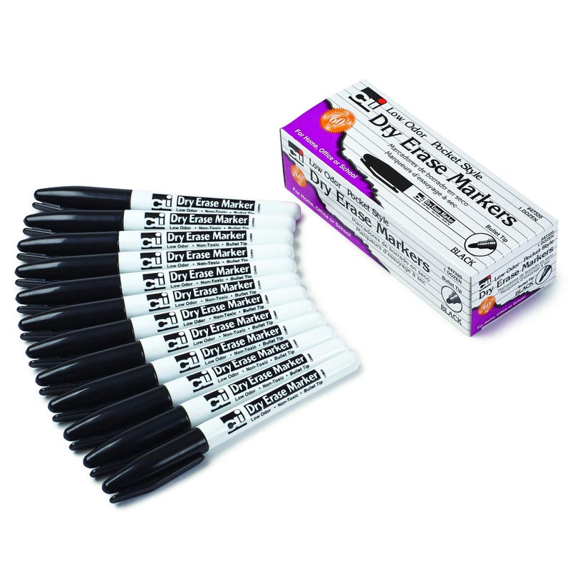 Charles Leonard Dry Erase Markers, Pocket Style with Bullet Tip, 12 Markers per Box, Black (47320) - Image 5