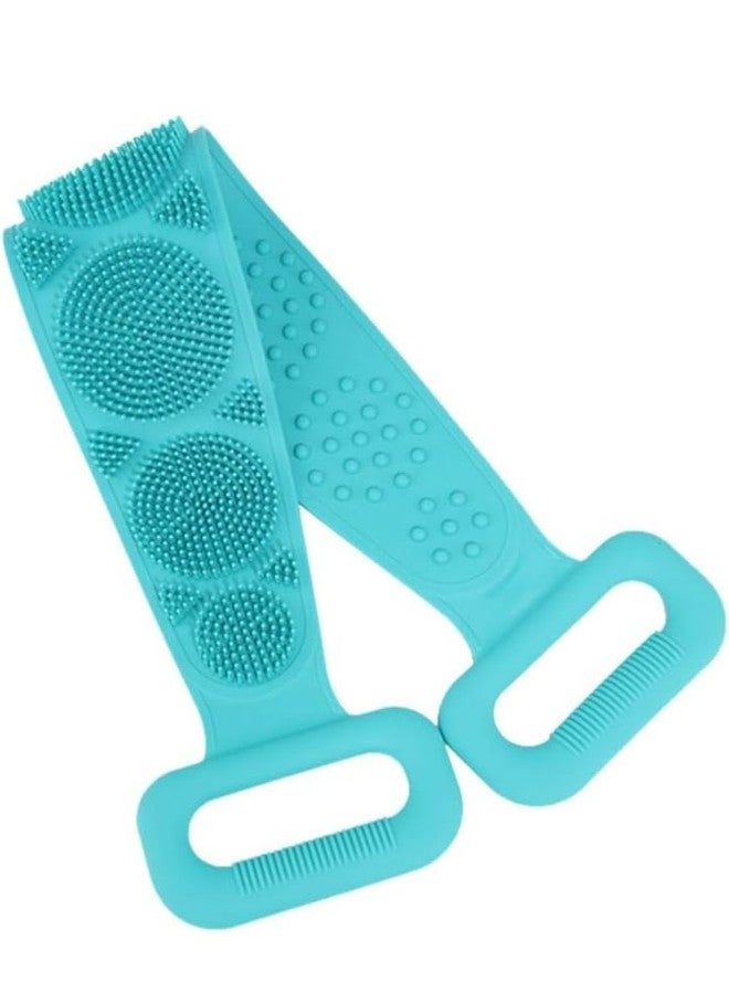 Silicone Body Back Scrubber, Double Side Bathing Brush for Skin Deep Cleaning Massage, Dead Skin Removal Exfoliating Belt for Shower, Body Brush for Bathing (Blue colour) Pack of 2 - Image 5