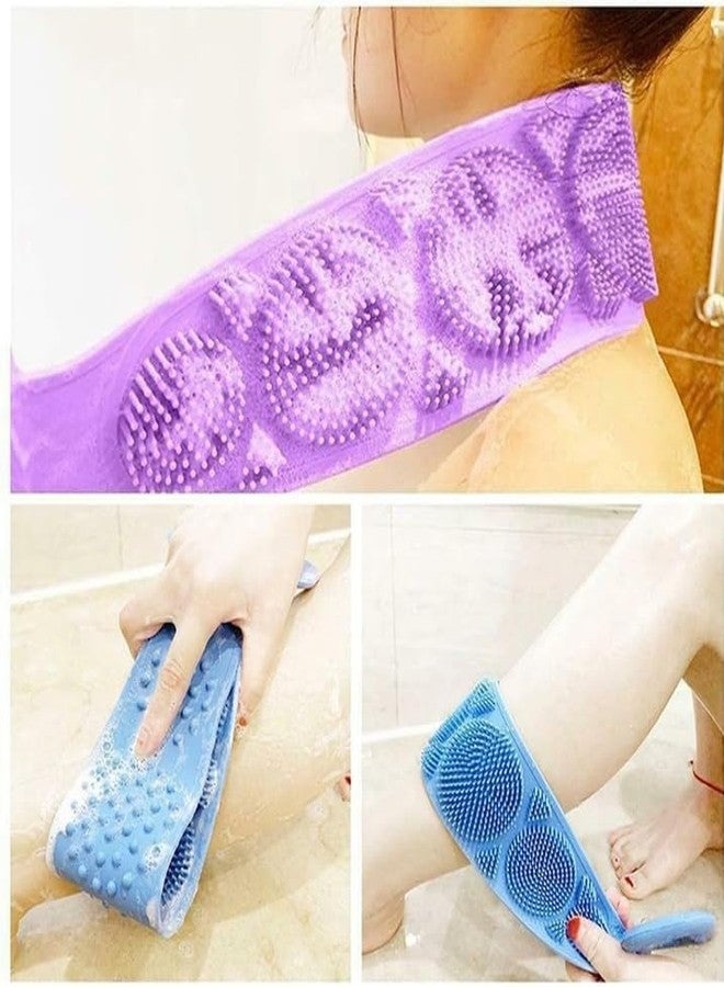 Silicone Body Back Scrubber, Double Side Bathing Brush for Skin Deep Cleaning Massage, Dead Skin Removal Exfoliating Belt for Shower, Body Brush for Bathing (Blue colour) Pack of 2 - Image 3