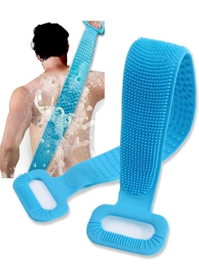 Silicone Body Back Scrubber, Double Side Bathing Brush for Skin Deep Cleaning Massage, Dead Skin Removal Exfoliating Belt for Shower, Body Brush for Bathing (Blue colour) Pack of 2 - Image 4