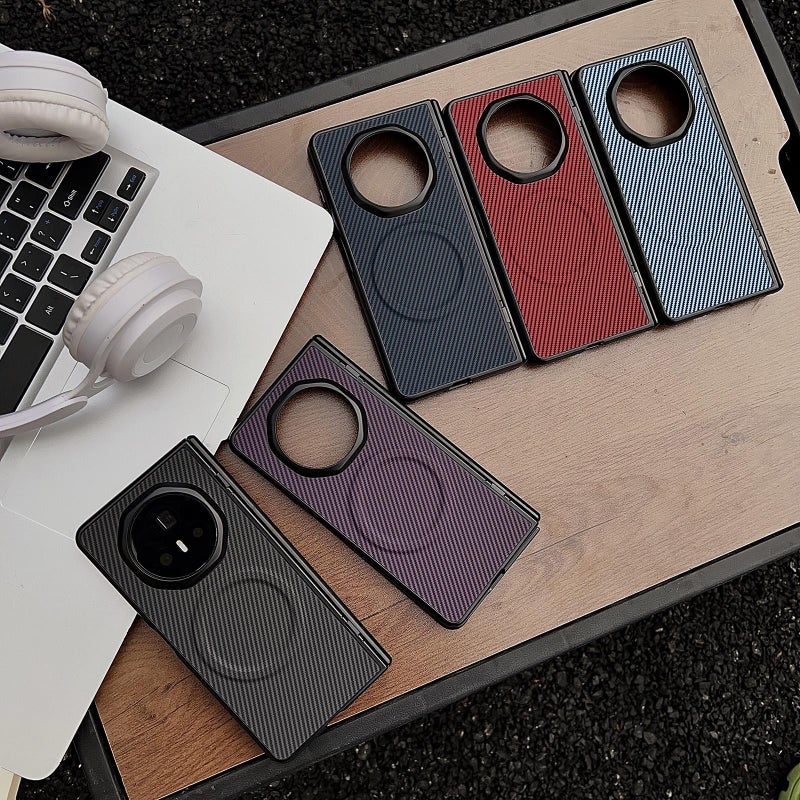 erorex For Honor Magic V5 Folding Shaft Magsafe Carbon Fiber Texture Leather Phone Case(Dark Blue) - Image 2