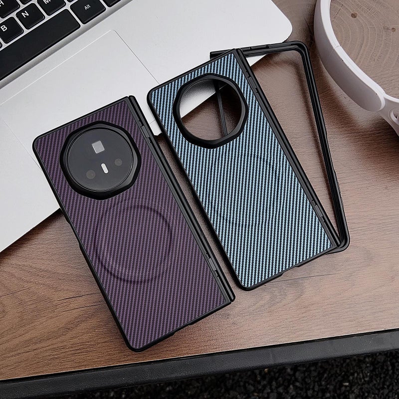 erorex For Honor Magic V5 Folding Shaft Magsafe Carbon Fiber Texture Leather Phone Case(Dark Blue) - Image 3