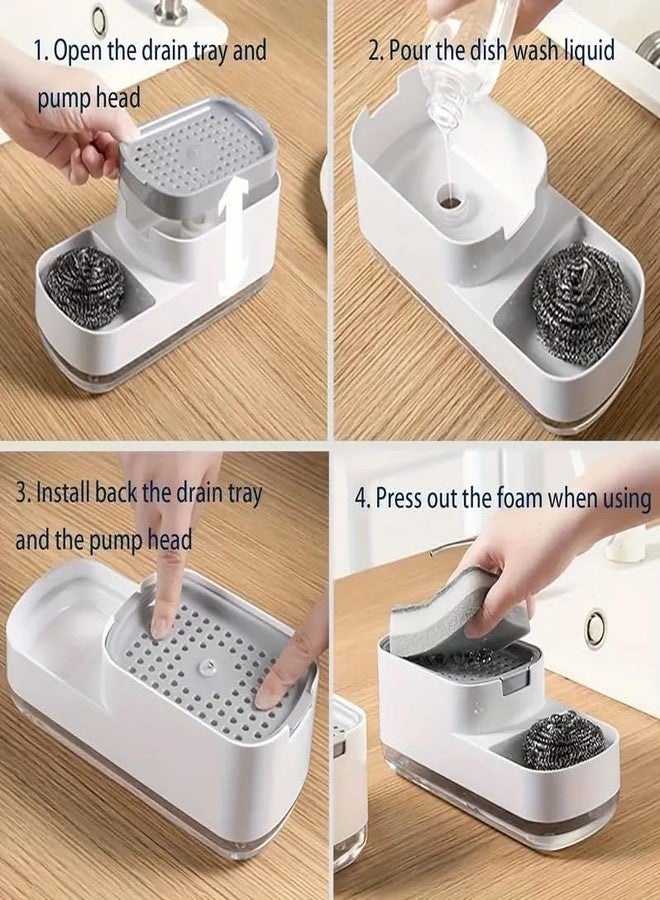 Stavae Dish Soap Liquid Dispenser Sponge Holder Dishwashing Soap Dispenser Kitchen Sink Countertop Dish Soap Pump Dispenser Soap Dispenser Dispenser for Kitchen Bathroom - Image 3