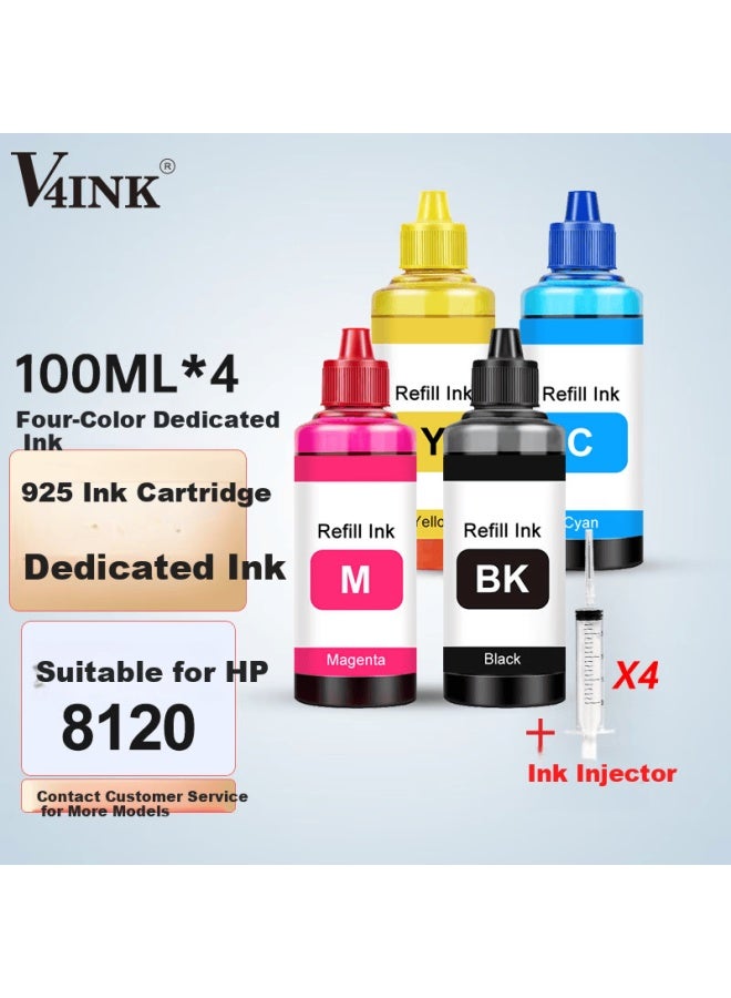 V4ink خرطوشة حبر بأربعة ألوان متوافقة مع Hp 8120 من V4ink 925 إعادة تعبئة الحبر مع حقنة لطابعة Hp Officejet Pro 8120 خرطوشة حبر 925xl - Image 1