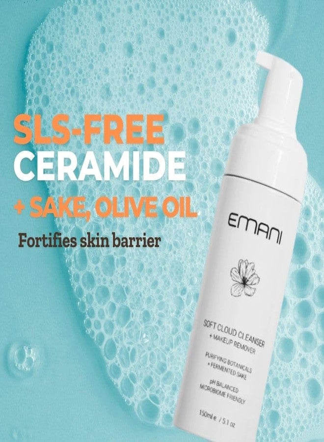 Emani Soft Cloud Foam Cleanser, All-in-One Sensitive Skin Face Wash, All Skin Types + Fragrance-Free Makeup - Sunscreen Remover, SLS-FREE, Plant-Based, pH Balancing, 150ml - Image 2