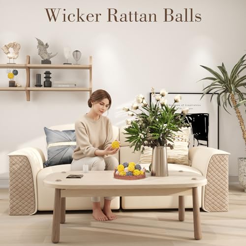 DomeStar 24PCS Yellow Decorative Balls for Bowl Centerpiece, 2 Inch Rattan Bowl Fillers - Wicker Twig Orbs Spheres for Yellow Kitchen Decor, Wedding Home Vase Table Decor - Image 3