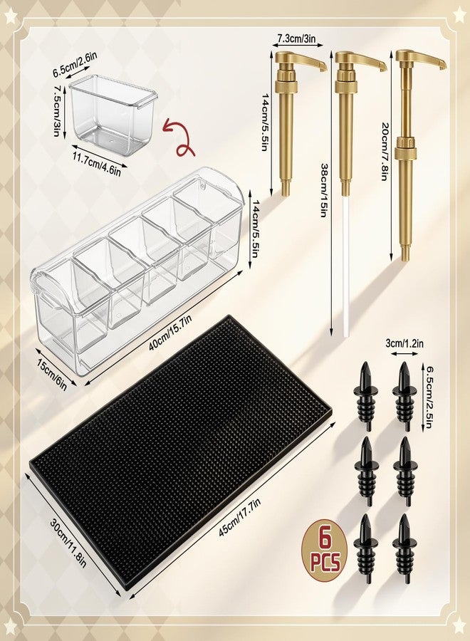 LemonRoad Bar Caddy 5 Compartment with 4 Gold Coffee Syrup Pump 6 Pourer Bartending Supplies Bar Cart Accessories Chilled Condiment Server Caddy Pizza Topping Station for Pouring Home Party - Image 2