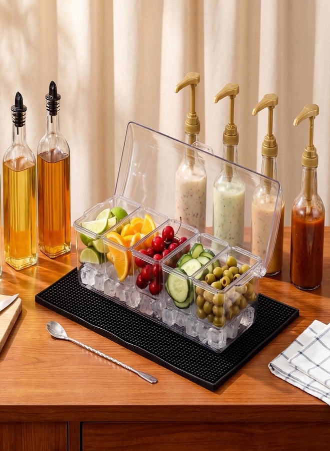 LemonRoad Bar Caddy 5 Compartment with 4 Gold Coffee Syrup Pump 6 Pourer Bartending Supplies Bar Cart Accessories Chilled Condiment Server Caddy Pizza Topping Station for Pouring Home Party - Image 4