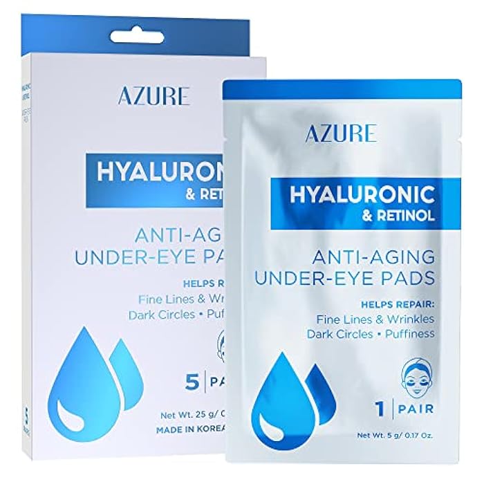 Azure Cosmetics Hyaluronic & Retinol Anti Aging Under Eye Pads- Moisturizing & Rejuvenating Eye Mask Patches - Reduces Fine Lines, Wrinkles, Dark Circles & Puffiness - Made in Korea - 5 Pairs - Image 1