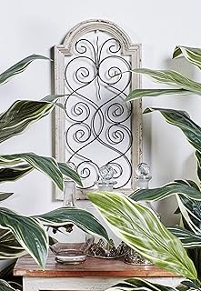 Deco 79 Deco 79 Small, Vintage Style Distressed White Wood & Metal Wall Decor Panel, Decorative Gate Wall Decor, Antique Wood - Image 1