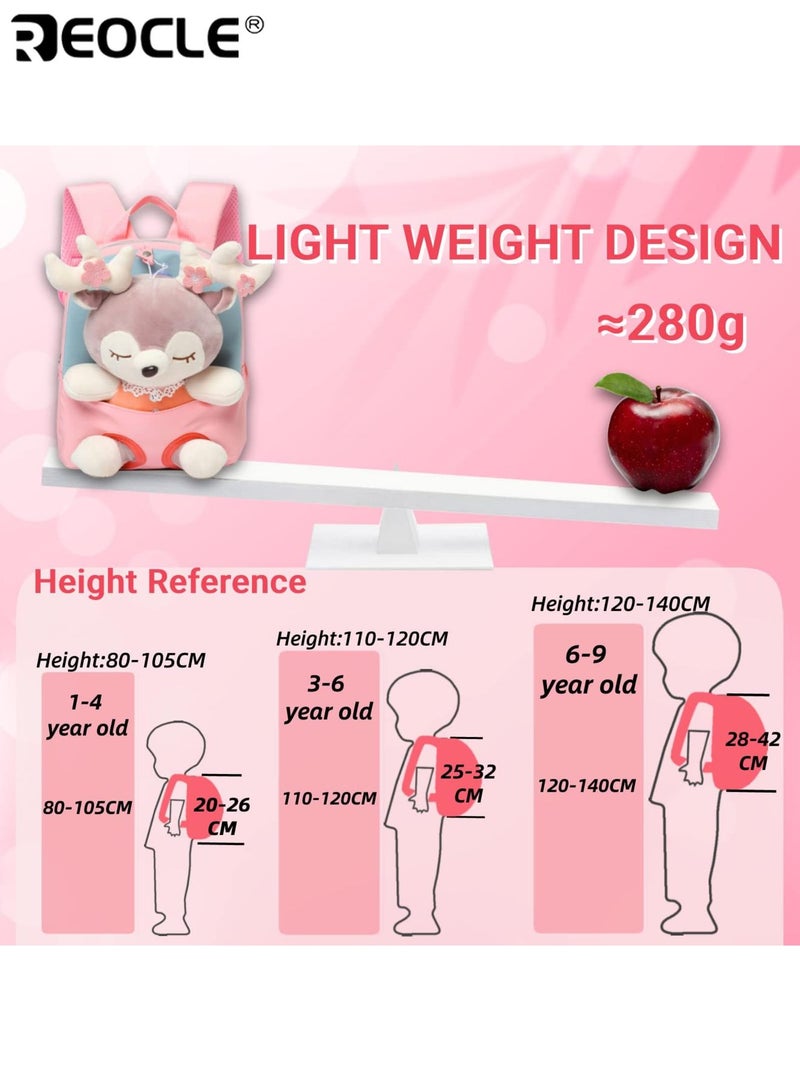 REOCLE Kids Plush Backpack with Stuffed Animal Doll Lovely Toddler Backpack Cartoon Preschool Purse for Daily Outings Nursery School Trips Design Easy to Carry Soft Material Lightweight Ideal for Kids Girls Boys - Image 5