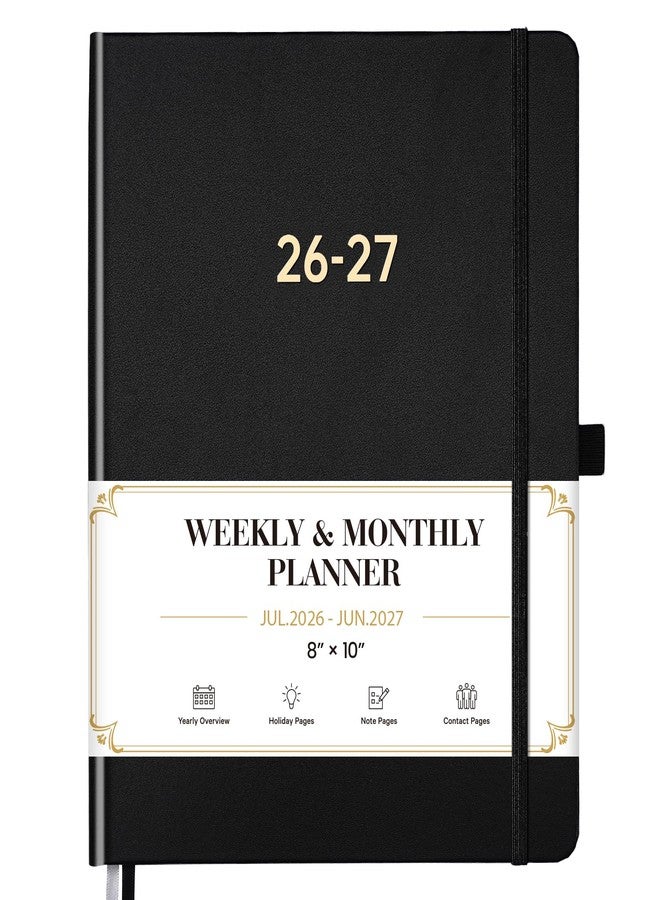 Vondafe Planner 2026-2027 - Academic Planner 2026-2027, July 2026 - June 2027, 8'' x 10'', 26-27 Planner Weekly and Monthly, 26-27 Calendar Planners with Pen Holder, Elastic Closure, Leather Hardcover - Black - Image 1