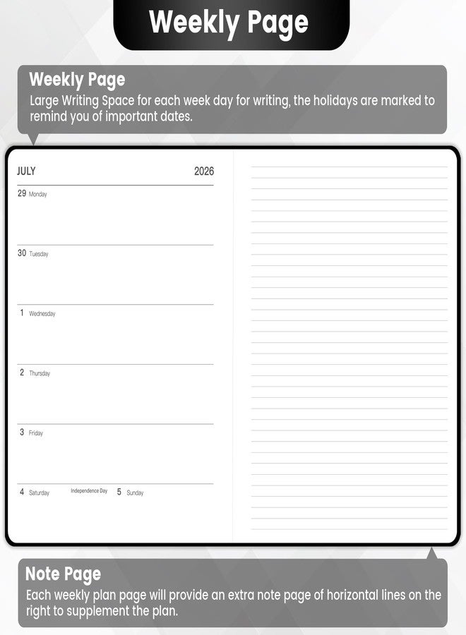 Vondafe Planner 2026-2027 - Academic Planner 2026-2027, July 2026 - June 2027, 8'' x 10'', 26-27 Planner Weekly and Monthly, 26-27 Calendar Planners with Pen Holder, Elastic Closure, Leather Hardcover - Black - Image 4