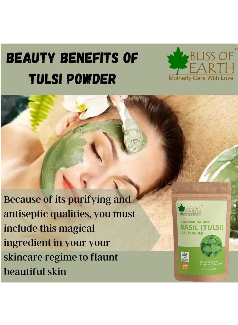 BLISS OF EARTH 100% Pure Basil Leaves Powder Ayurvedic Tulsi Powder 100GM Great For Hair Skin Face Pack of 2 - Image 3
