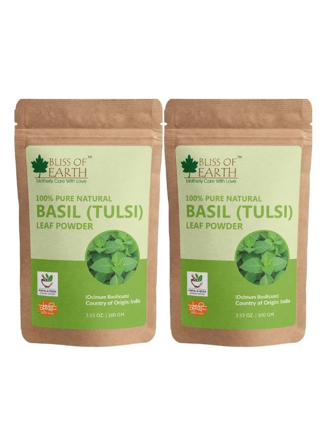 BLISS OF EARTH 100% Pure Basil Leaves Powder Ayurvedic Tulsi Powder 100GM Great For Hair Skin Face Pack of 2 - Image 1