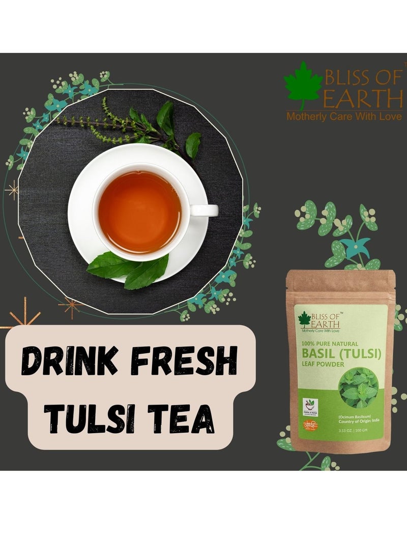 BLISS OF EARTH 100% Pure Basil Leaves Powder Ayurvedic Tulsi Powder 100GM Great For Hair Skin Face Pack of 2 - Image 2