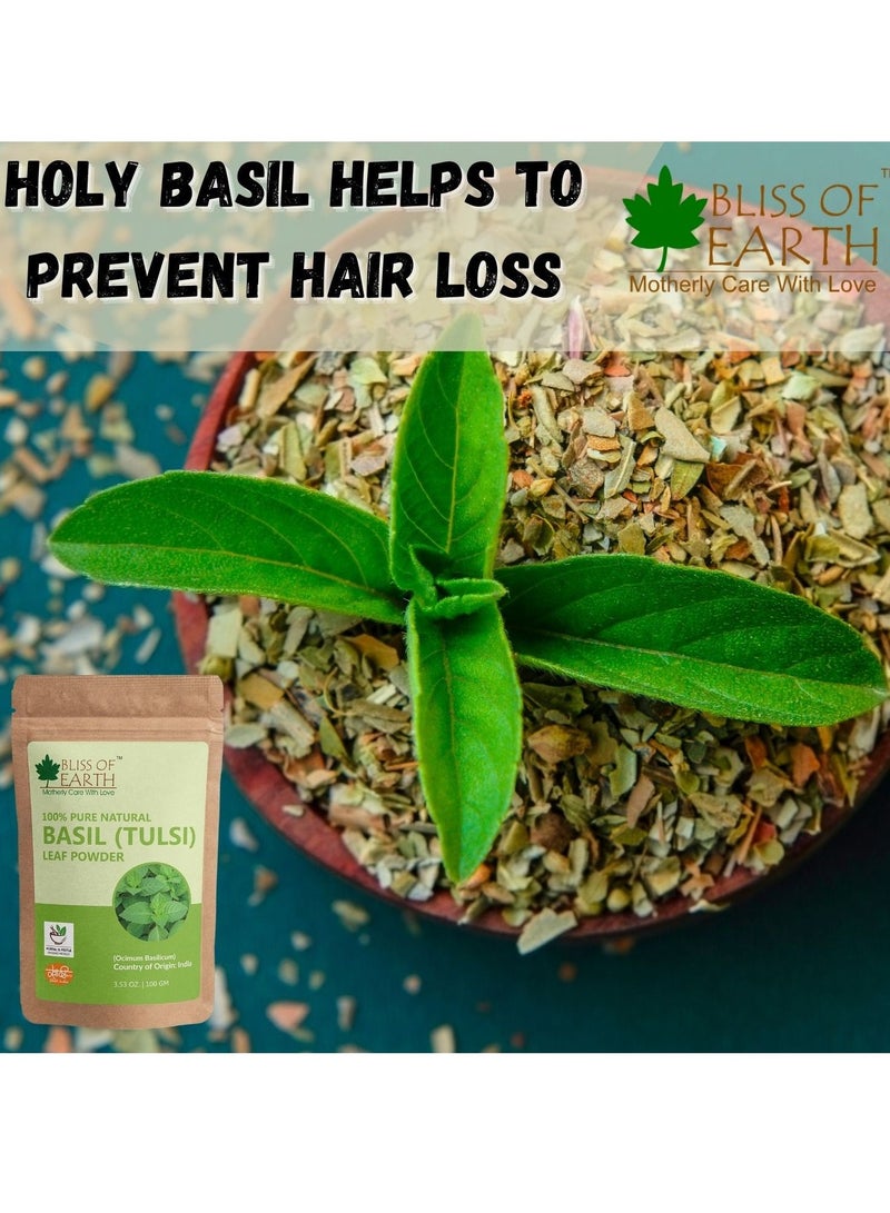 BLISS OF EARTH 100% Pure Basil Leaves Powder Ayurvedic Tulsi Powder 100GM Great For Hair Skin Face Pack of 2 - Image 5