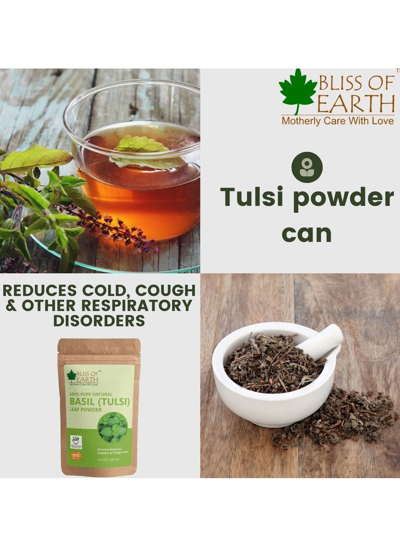 BLISS OF EARTH 100% Pure Basil Leaves Powder Ayurvedic Tulsi Powder 100GM Great For Hair Skin Face Pack of 2 - Image 4