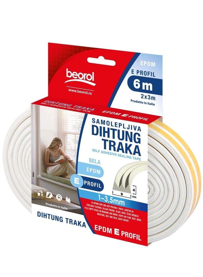 بيورول شريط رغوي لشريط الطقس من بيورول بطول 6 أمتار - سدادة إسفنجية Epdm، نافذة الباب، نظام شريط مطاطي ذاتي اللصق مضاد للتصادم، سدادة عازلة للصوت (شكل E أبيض) - Image 1